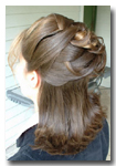 wedding hair styling by leslie - half up flip weave